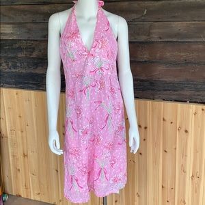 Lilly Pulitzer halter dress pink floral cotton 8